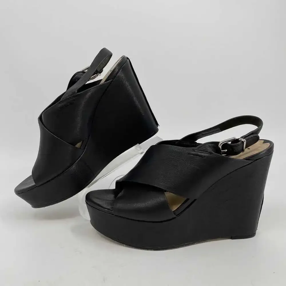 Via Spiga Black Leather Wedges | Size 8 - Ultra-High Heel Style